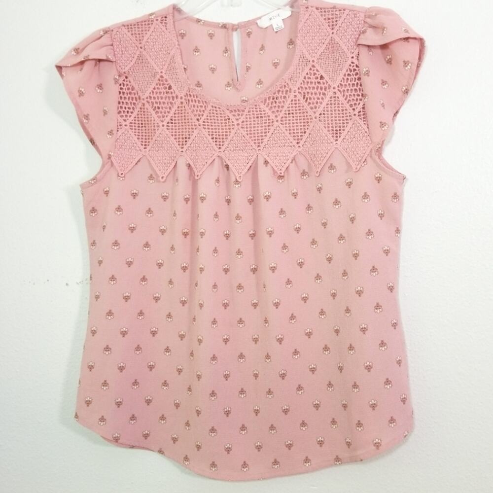 Mine pink floral crochet lace tunic top L worn onc